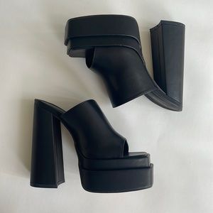 Black PU Double Sole Platform High Heeled Mules